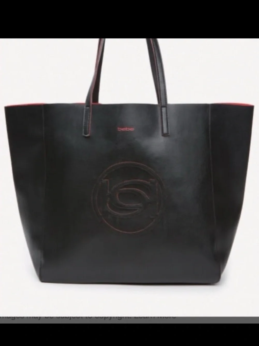 Bebe Black/Red Interior Vegan Leather Tote Bag - NWT